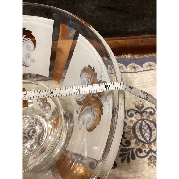 LIBBEY Gold Leaf Frosted Glass Chip And Dip Vintage Entertainment Bowl Set - Picture 10 of 11